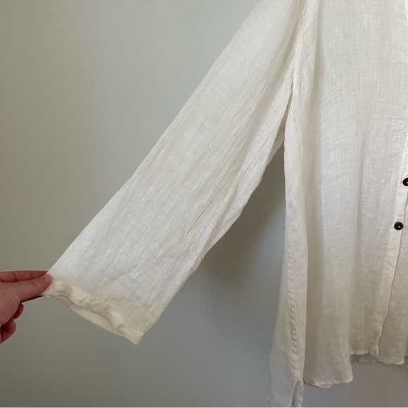 Kleen 100% Linen Button Down Tunic Long Sleeve Top Cream Lagenlook Size Medium - Picture 5 of 9